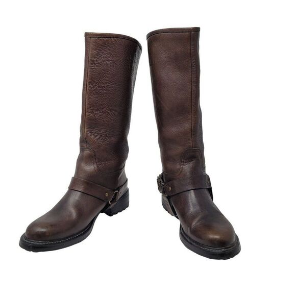Boemos Pebble Leather Mid Calf Boots 39 Brown Belted Harness Handmade Italy 8216 - Picture 1 of 11